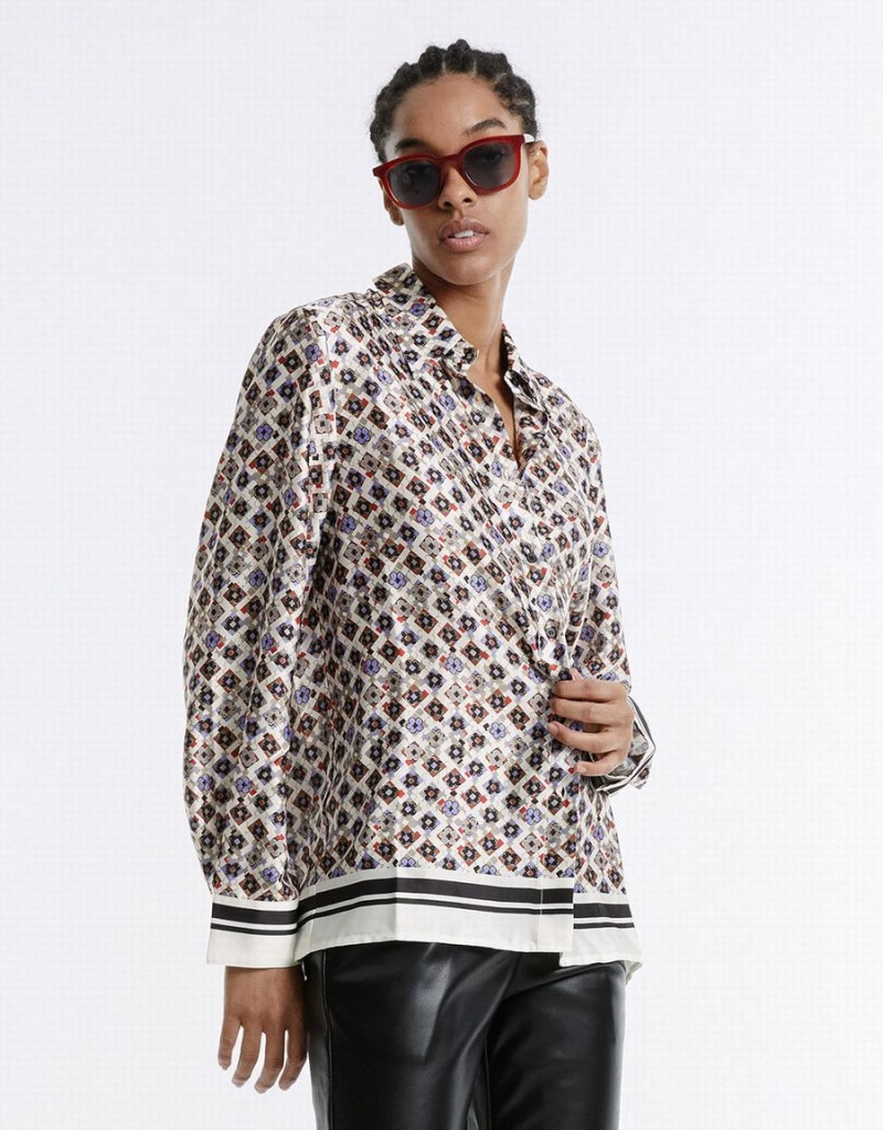 Camisas Urban Revivo Geometric Button Up Mujer Grises | MJJ402HU