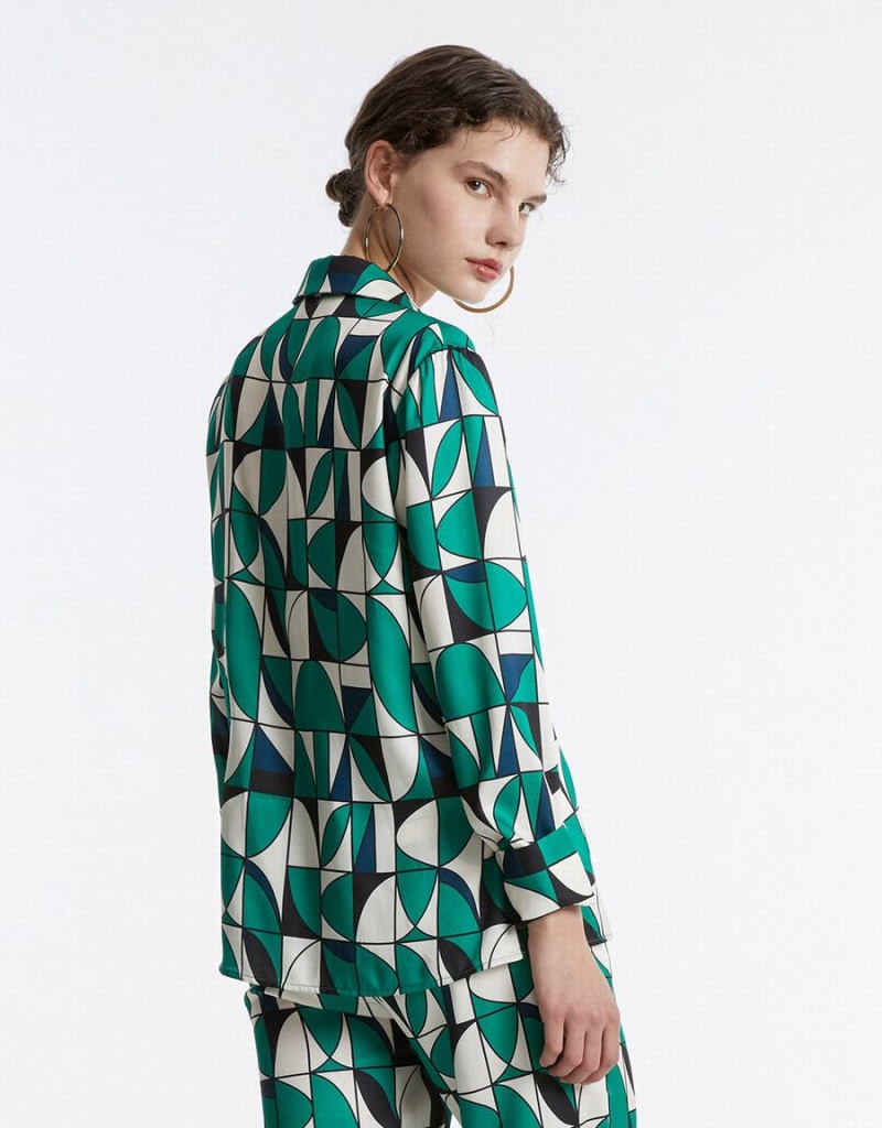 Camisas Urban Revivo Geometric Print Mujer Verdes | TUL5182LB