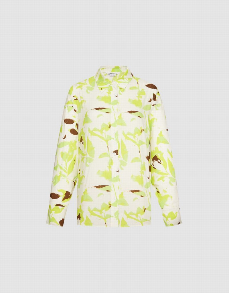 Camisas Urban Revivo Leaf Print Button Up Mujer Verdes | LGC5210MT