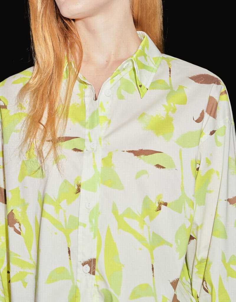 Camisas Urban Revivo Leaf Print Button Up Mujer Verdes | LGC5210MT