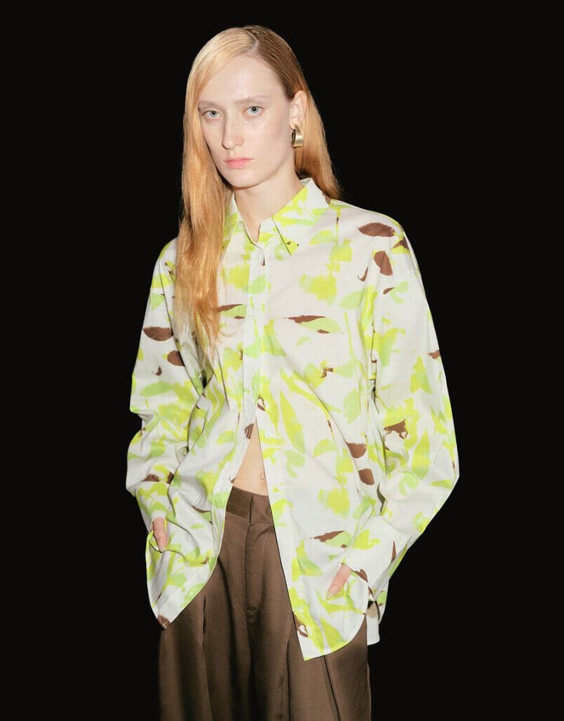 Camisas Urban Revivo Leaf Print Button Up Mujer Verdes | LGC5210MT