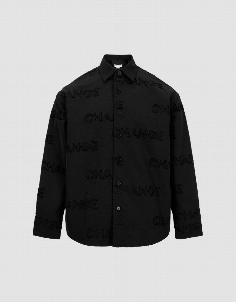 Camisas Urban Revivo Letter Printed Button Up Oversized Hombre Negros | GID319JW