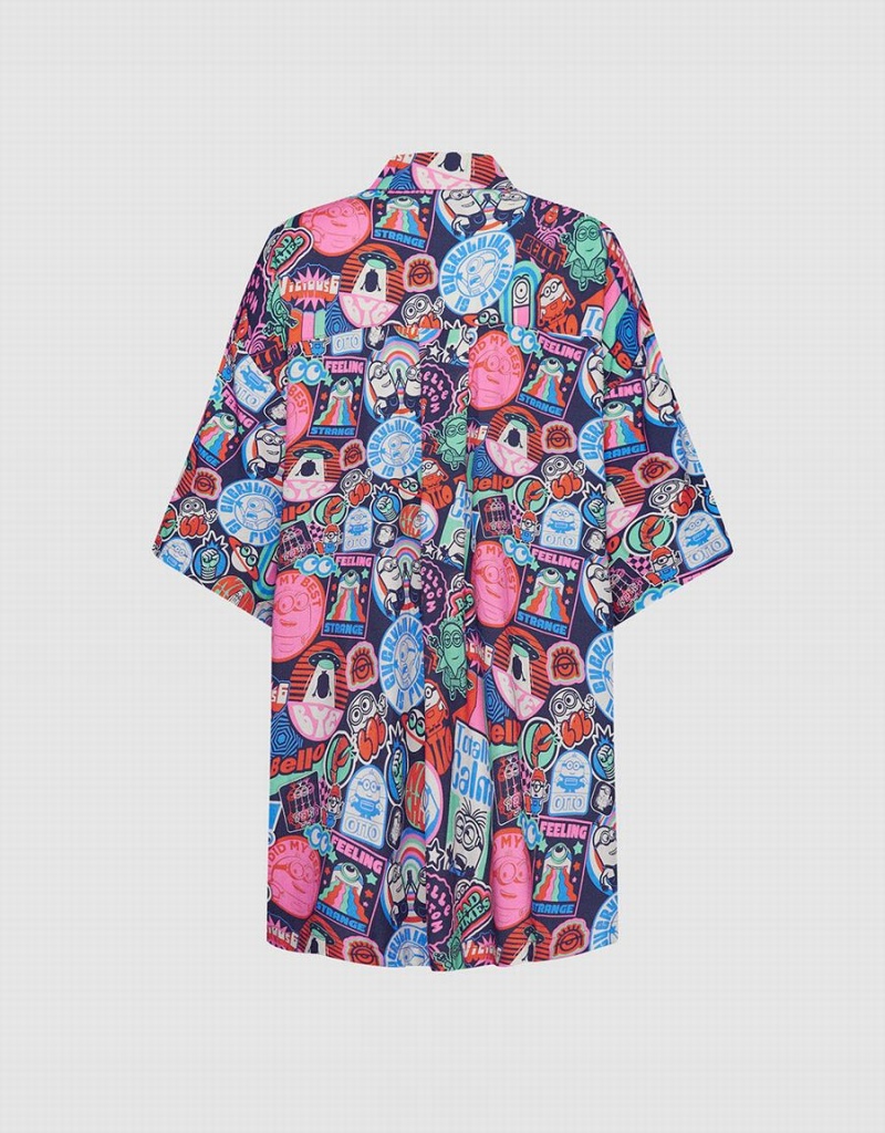 Camisas Urban Revivo Minions Allover Print Button Up Mujer Grises | JKL3429FQ