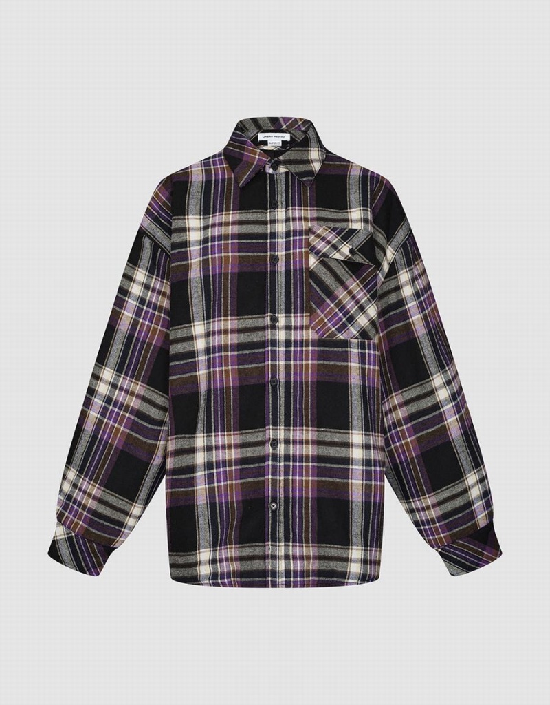 Camisas Urban Revivo Plaid Directo Mujer Morados | YDY8187PG