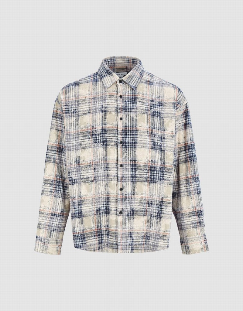 Camisas Urban Revivo Plaid Oversized Hombre Kaki | CFA8691WB