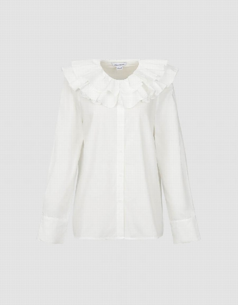 Camisas Urban Revivo Ruffle Lapel Mujer Blancos | LVE2652KH