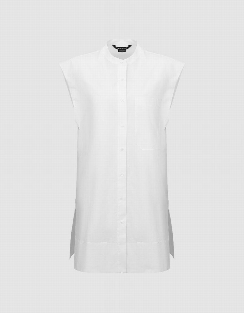 Camisas Urban Revivo Sin Manga Button Up Mujer Blancos | KRG6212OI