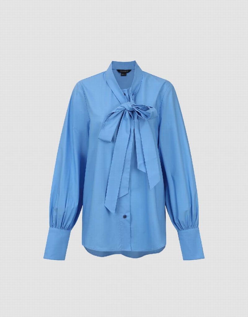 Camisas Urban Revivo Striaght Loose With Tie Mujer Azules | RAT10039RD