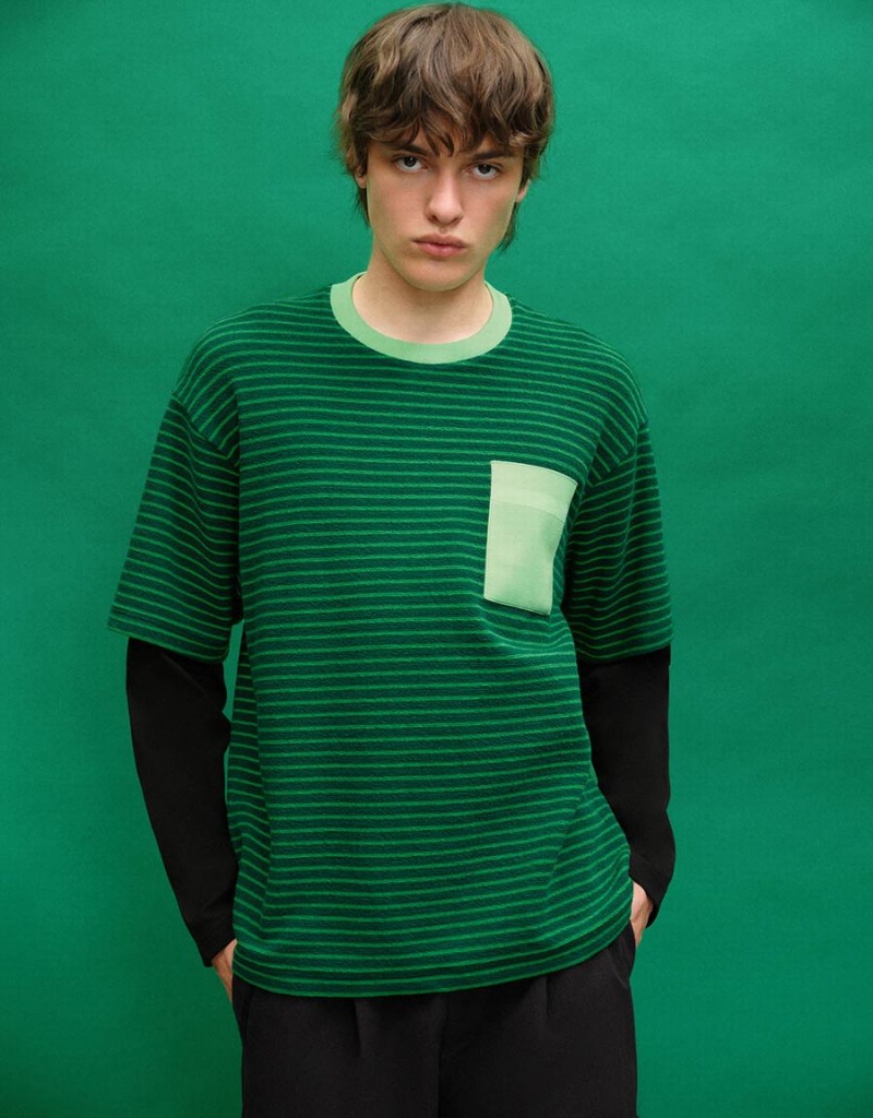 Camiseta Urban Revivo 2 In 1 Crew Neck Hombre Verdes | VOA8821SG