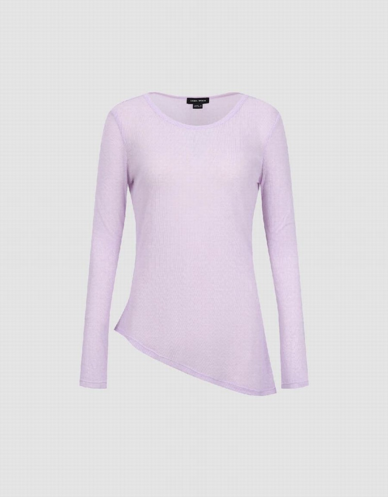 Camiseta Urban Revivo Asymmetric Crew Neck Mujer Morados | VVQ761VV