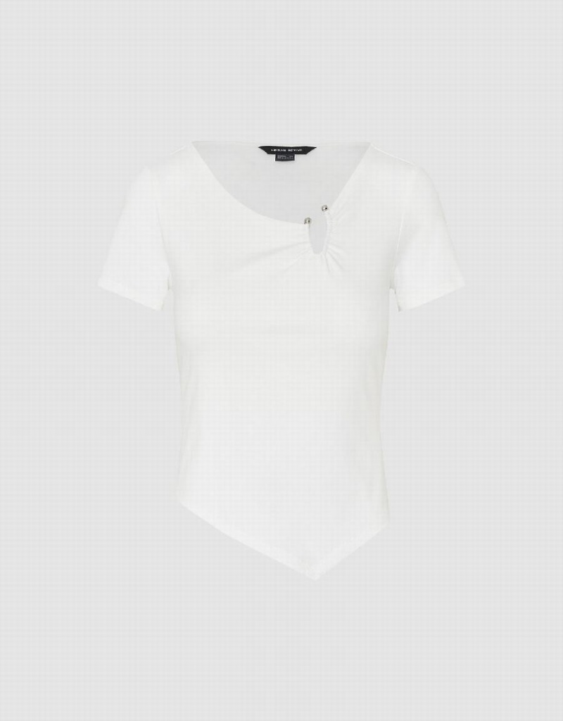 Camiseta Urban Revivo Asymmetric Crew Neck Flaco Mujer Blancos | RNJ8569UG