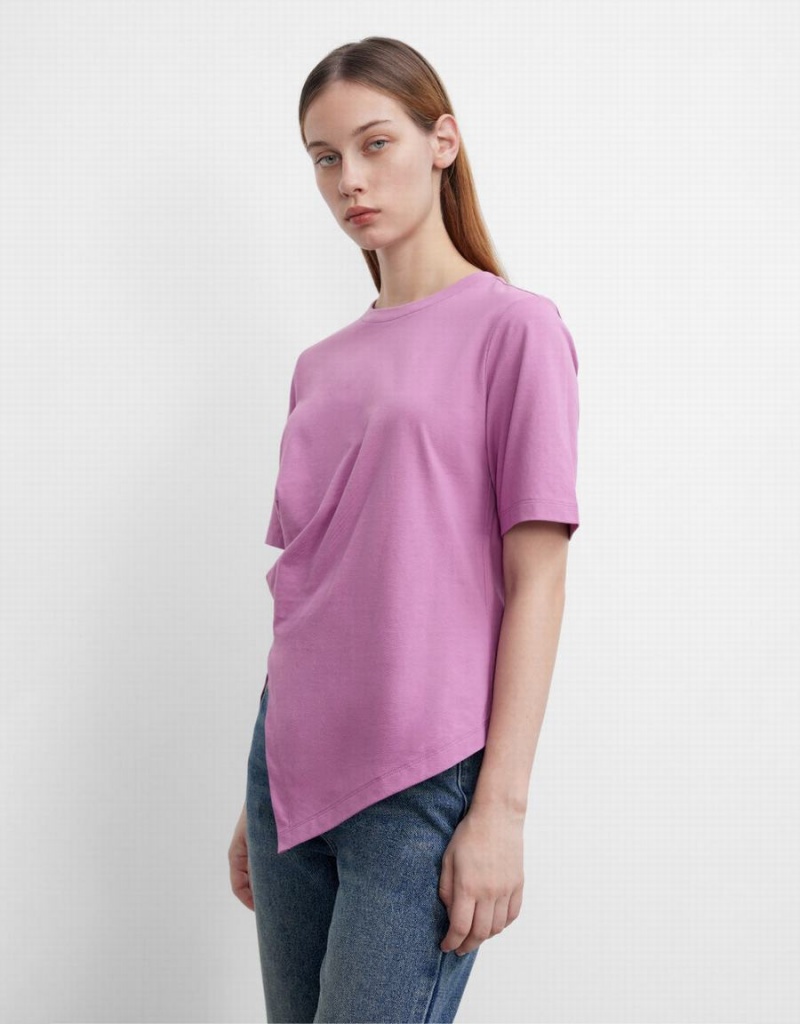 Camiseta Urban Revivo Asymmetric Crew Neck Regular Mujer Morados | CFE6520JQ