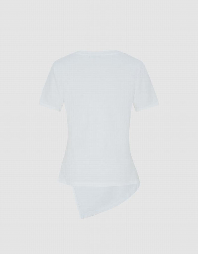 Camiseta Urban Revivo Asymmetrical Hem Mujer Blancos | YJI1484FC