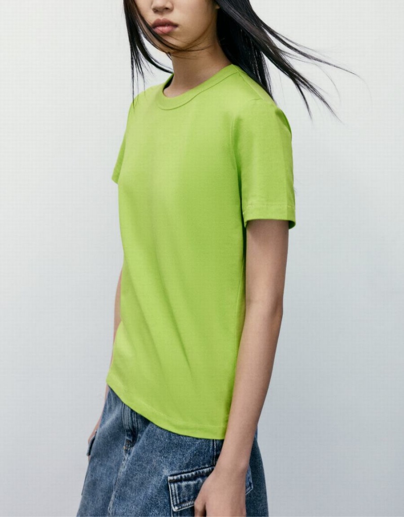 Camiseta Urban Revivo Basic Crew Neck Mujer Verdes Claro | DXN721SE