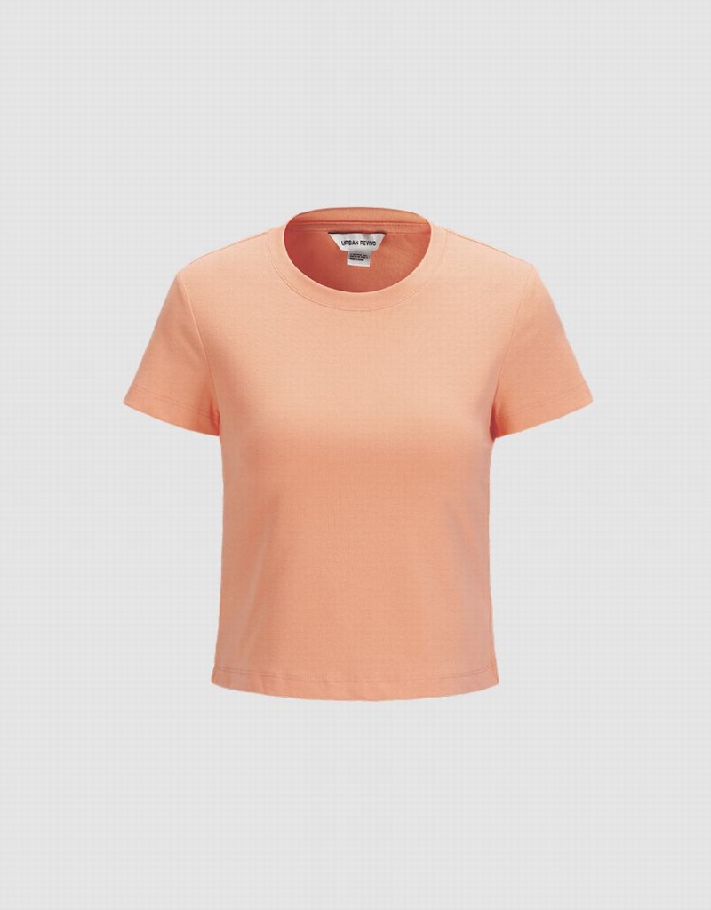 Camiseta Urban Revivo Basic Fitted Mujer Naranjas Claro | PUR4766ST