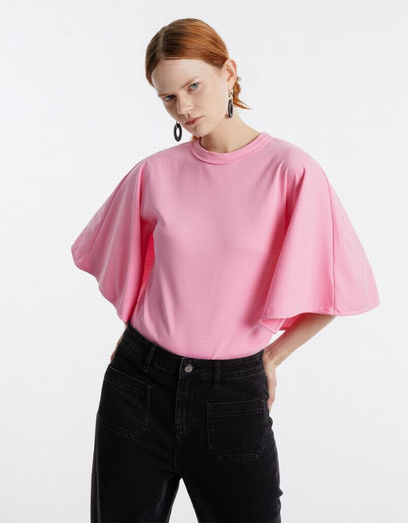 Camiseta Urban Revivo Batwing Sleeve Mujer Rosas | IZH7813UW