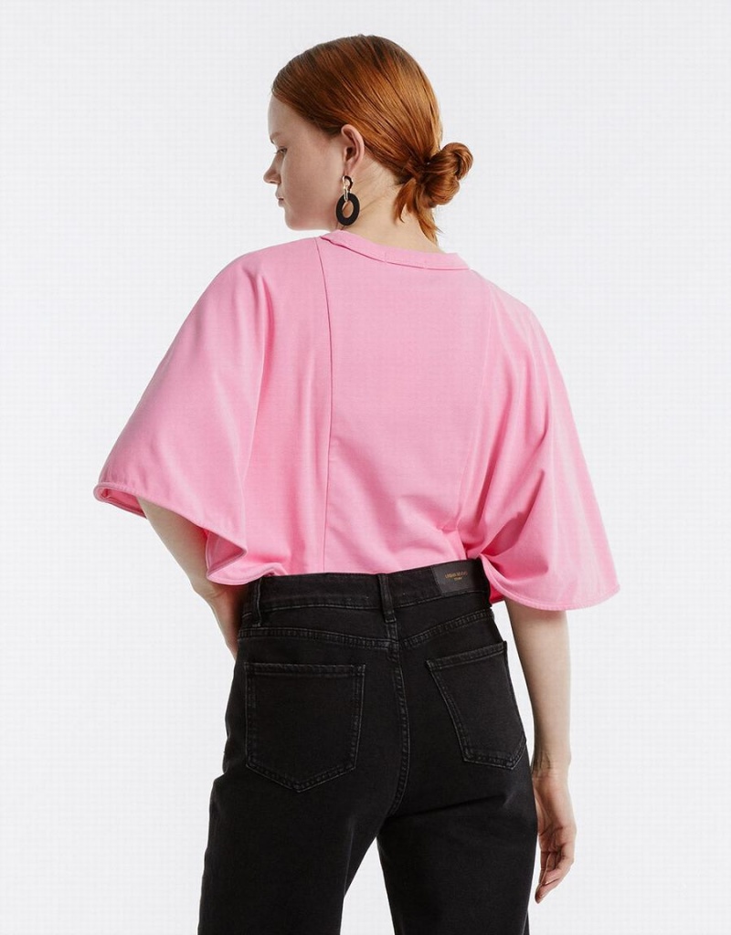 Camiseta Urban Revivo Batwing Sleeve Mujer Rosas | IZH7813UW