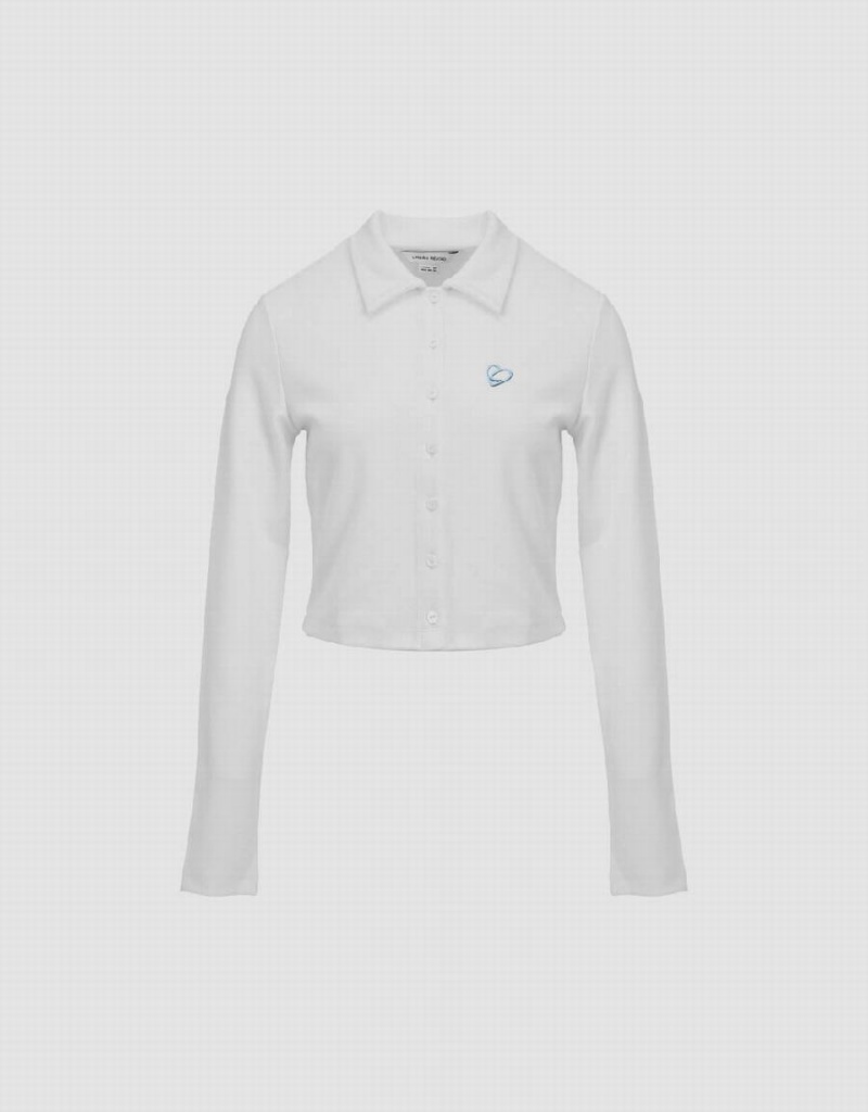 Camiseta Urban Revivo Button Up De Punto With Collar Mujer Blancos | RFX8743VG