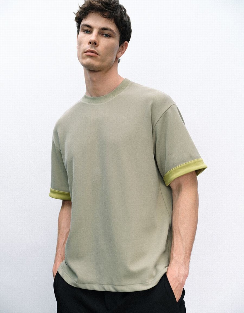 Camiseta Urban Revivo Crew Neck De Punto Hombre Verdes | JCR3518IZ