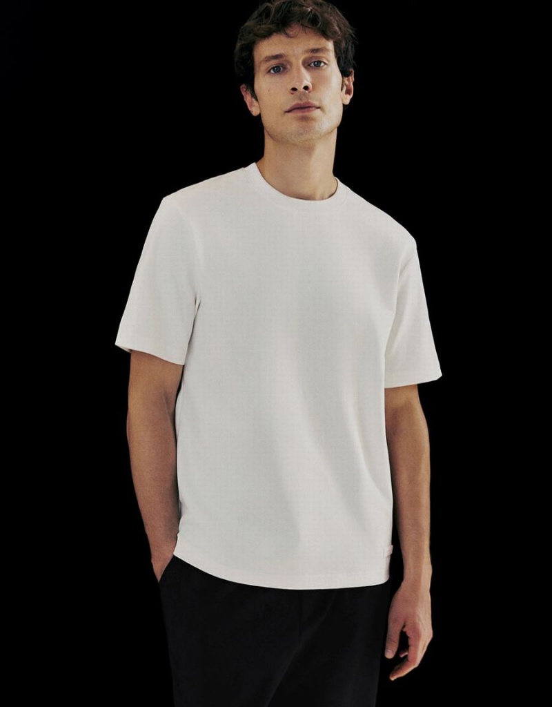 Camiseta Urban Revivo Crew Neck Directo Hombre Blancos | SEY6486EY