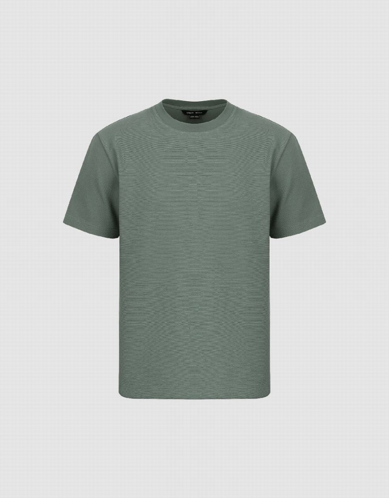 Camiseta Urban Revivo Crew Neck Directo Hombre Verdes | QOV739KY