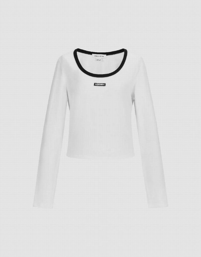 Camiseta Urban Revivo Crew Neck Flaco Mujer Blancos | RIG8725OA