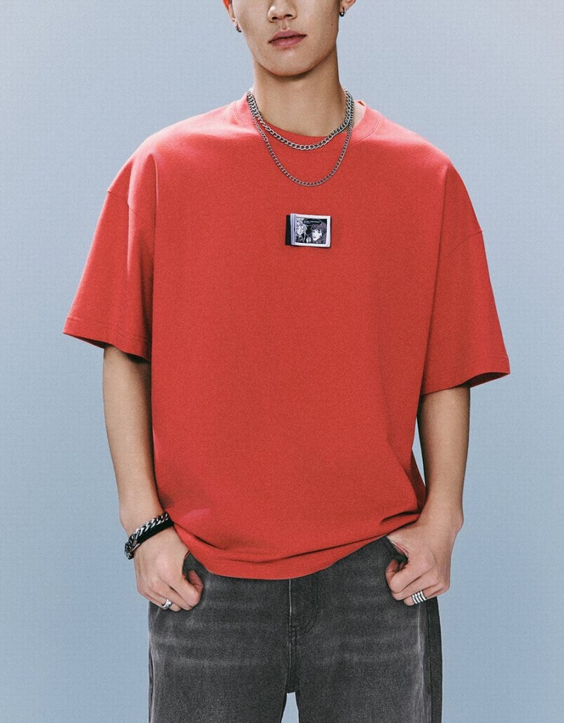 Camiseta Urban Revivo Crew Neck Loose Hombre Rojos | ARN5254WJ