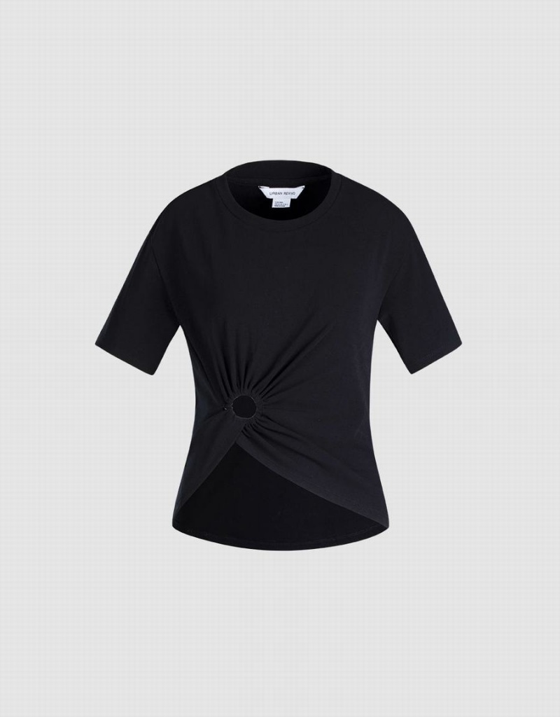 Camiseta Urban Revivo Cropped With Ring Detail Mujer Negros | WQC1378OZ