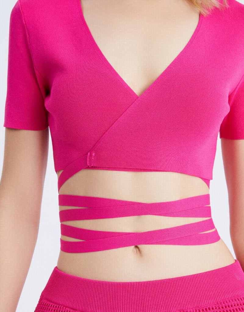 Camiseta Urban Revivo Crossover Plunging De Punto Crop Top Mujer Rojos | FKY8068OQ