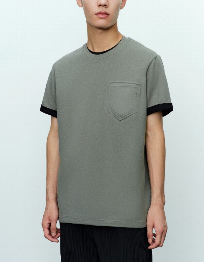 Camiseta Urban Revivo Directo Crew Neck Hombre Verdes | TPD1781PC