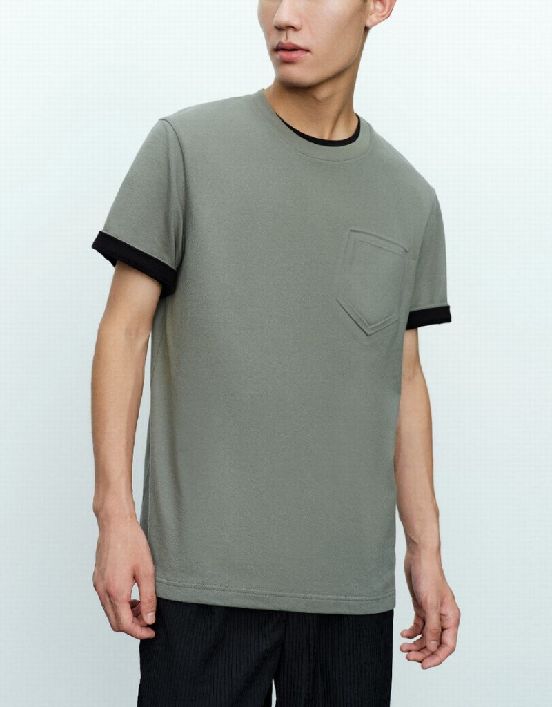 Camiseta Urban Revivo Directo Crew Neck Hombre Verdes | TPD1781PC