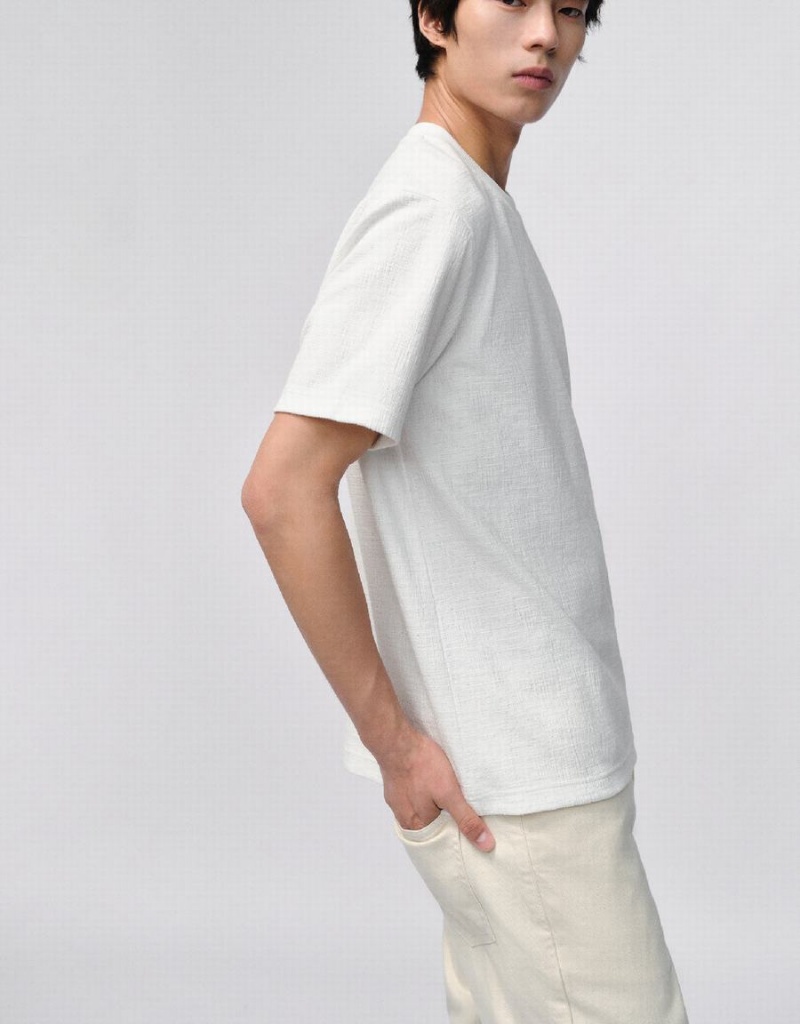 Camiseta Urban Revivo Drop Shoulder Sleeve Crew Neck Hombre Blancos | YZG342DW