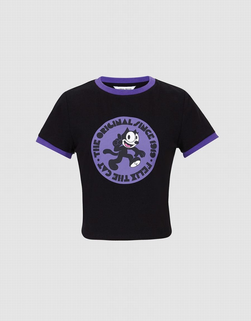 Camiseta Urban Revivo Felix The Cat Mujer Negros | OGC821FK