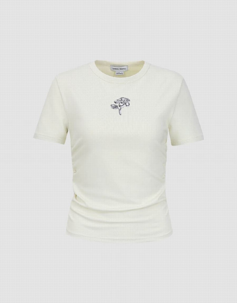 Camiseta Urban Revivo Flaco Crew Neck Mujer Blancos | JAC512ZB