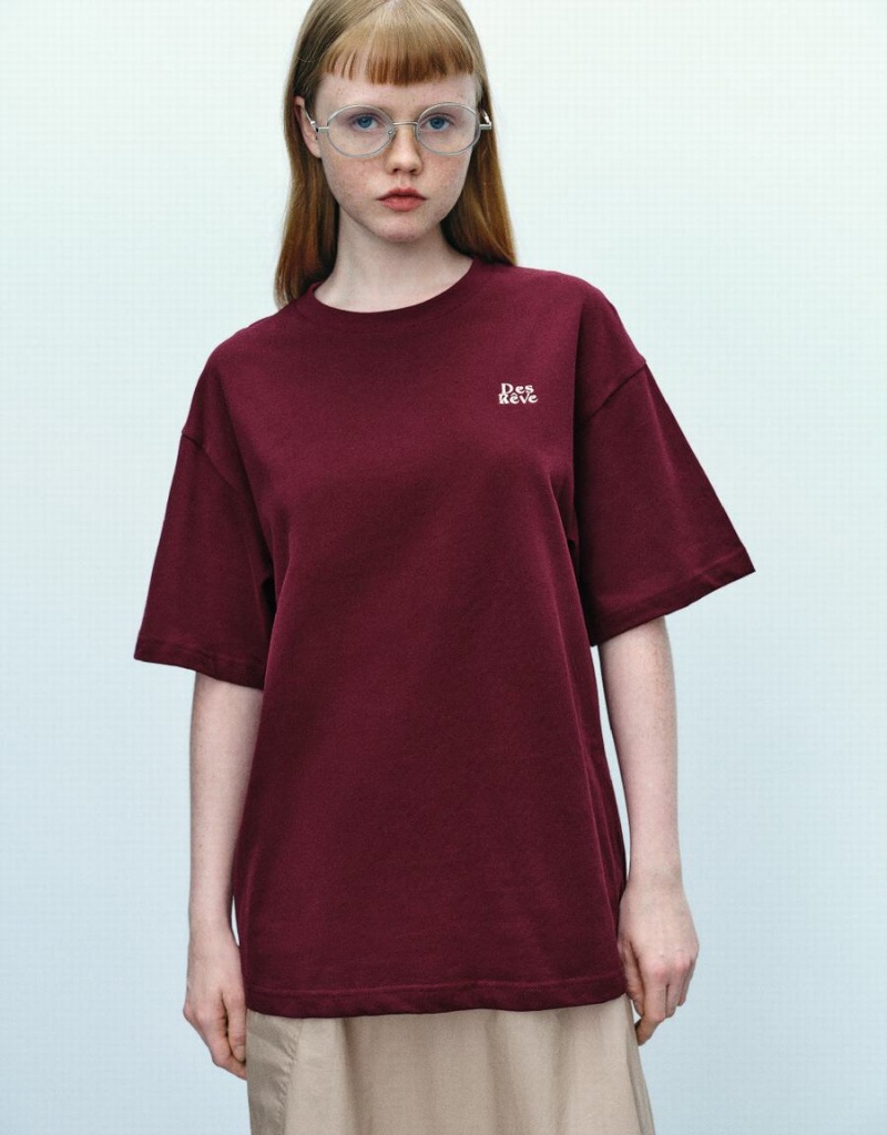 Camiseta Urban Revivo Letter Printed Loose Mujer Rojos | VZY1945XS