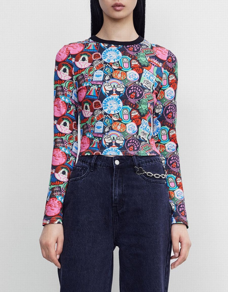 Camiseta Urban Revivo Minions Long Sleeve Print Mujer Grises | BOW4269AH