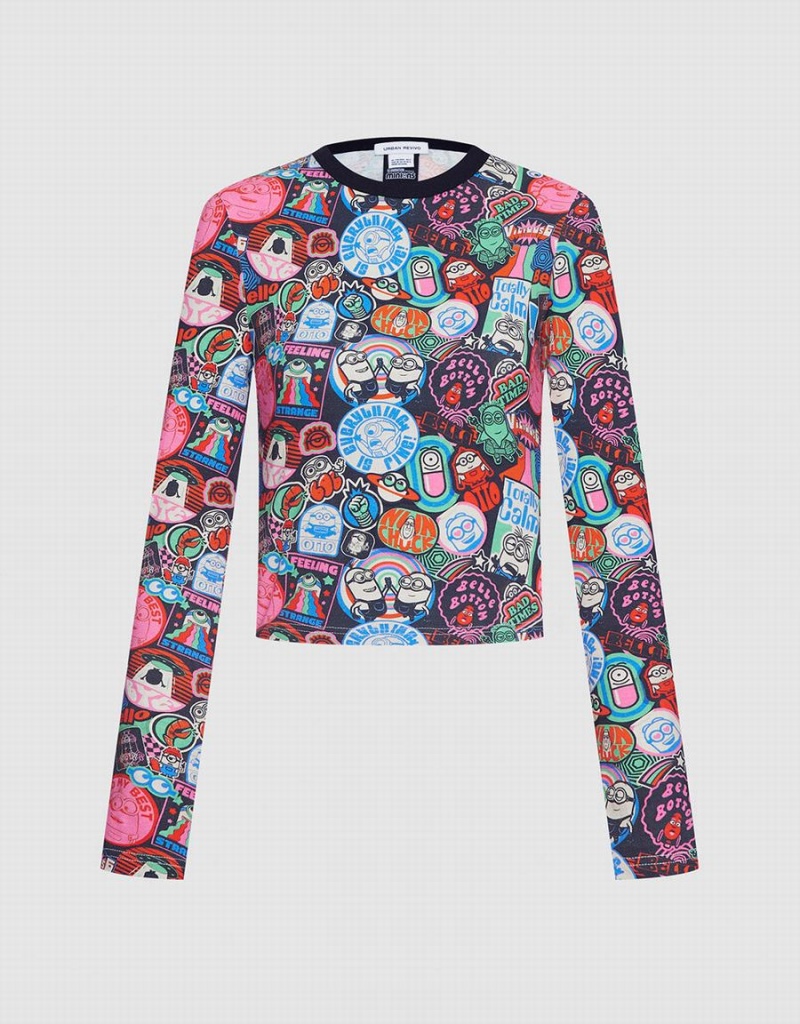 Camiseta Urban Revivo Minions Long Sleeve Print Mujer Grises | BOW4269AH