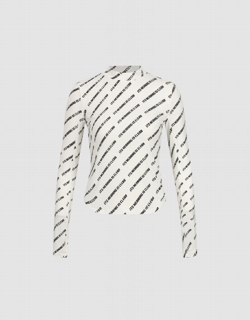 Camiseta Urban Revivo Monogram Print Crew Neck Flaco Mujer Blancos | AUD3810RA