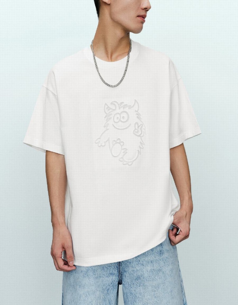 Camiseta Urban Revivo Monster Printed Crew Neck Hombre Blancos | KCH3050EG