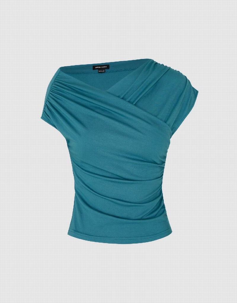 Camiseta Urban Revivo One Shoulder Flaco Mujer Verdes | CJN257VK