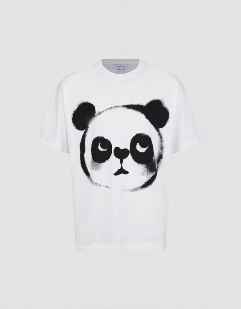 Camiseta Urban Revivo Panda Printed Crew Neck Hombre Blancos | IMX9514NY