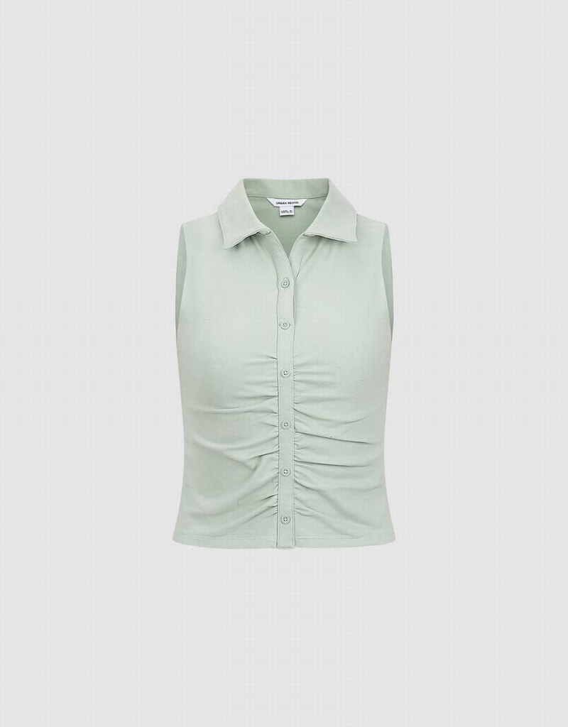 Camiseta Urban Revivo Ruched Flaco Waistcoat Mujer Verdes | GWS2275GK