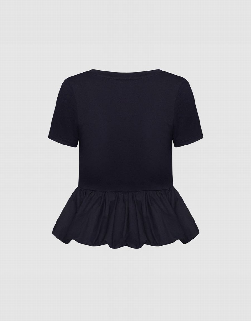 Camiseta Urban Revivo Ruffle Hem Mujer Negros | EWX7126ZH