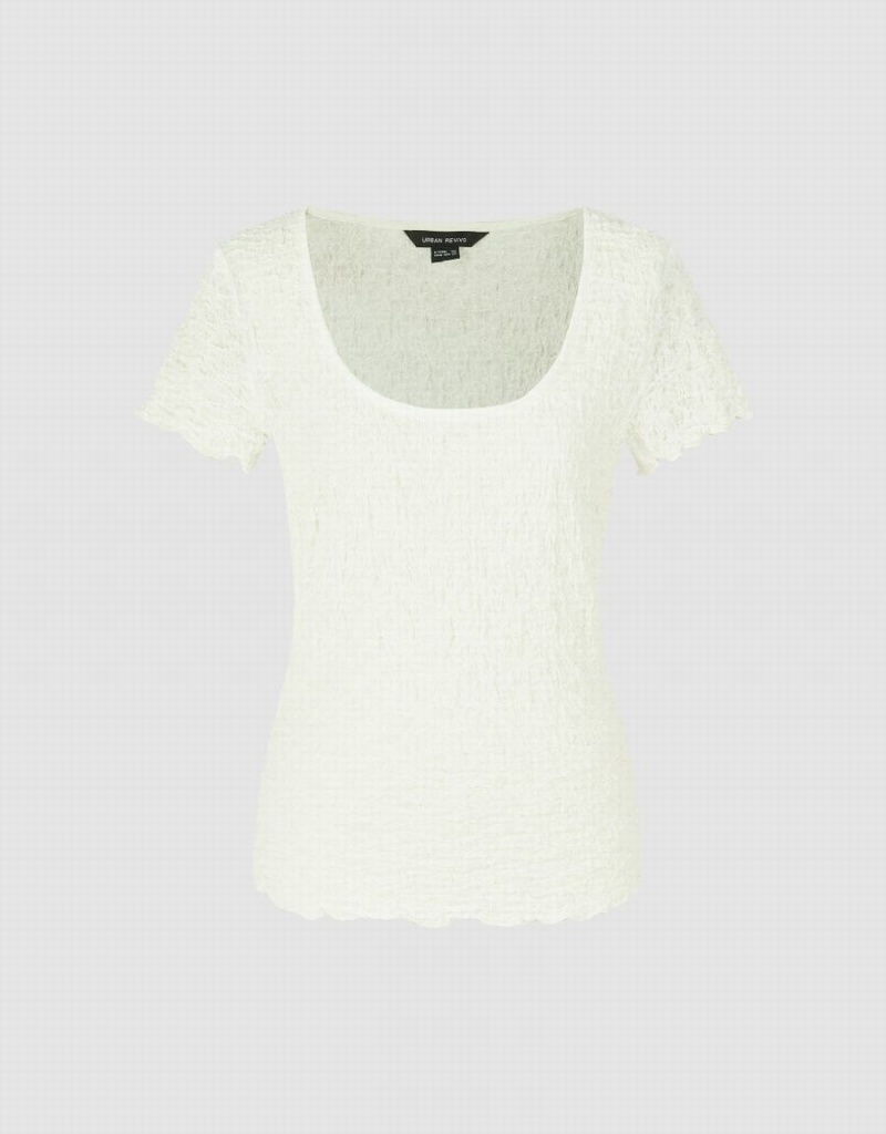 Camiseta Urban Revivo Shirred Square-cut Collar Flaco Mujer Blancos | KZB7431YM