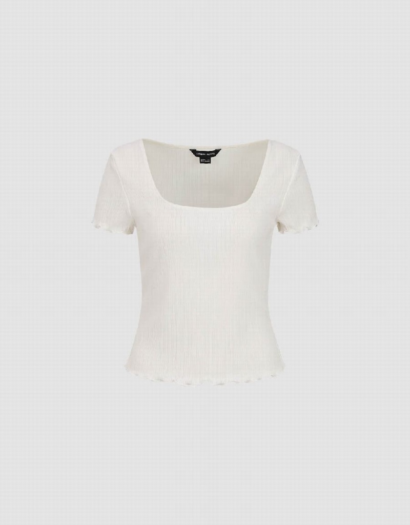 Camiseta Urban Revivo Shirred U Neck Flaco Mujer Blancos | YQU4866GK