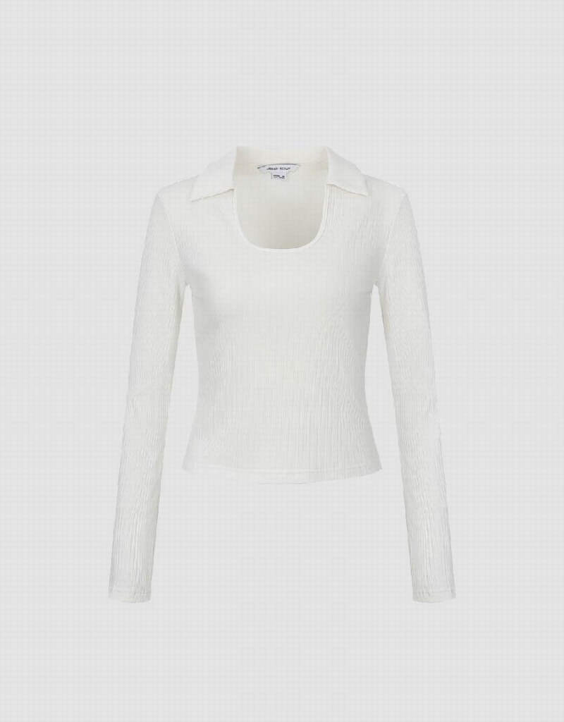 Camiseta Urban Revivo Square-Cut Collar Flaco Mujer Blancos | KHZ6899DK