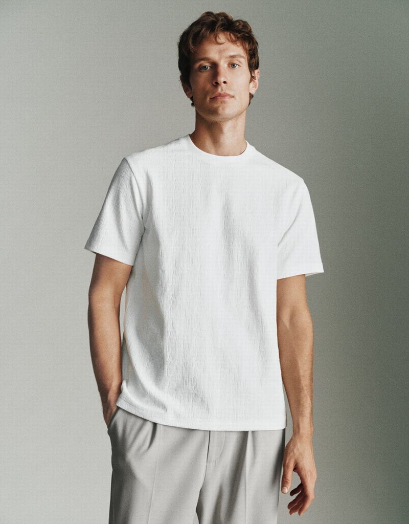 Camiseta Urban Revivo Textured Crew Neck De Punto Hombre Blancos | AZP8986CA