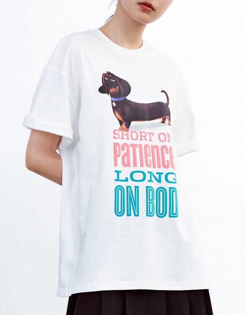 Camiseta Urban Revivo The Secret Life Of Pets Oversized Mujer Blancos | XBK5933IL