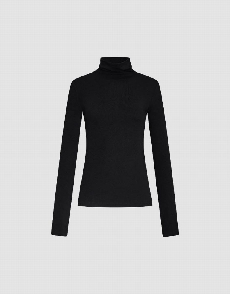 Camiseta Urban Revivo Turtle Neck Flaco Mujer Negros | UDV4439RD