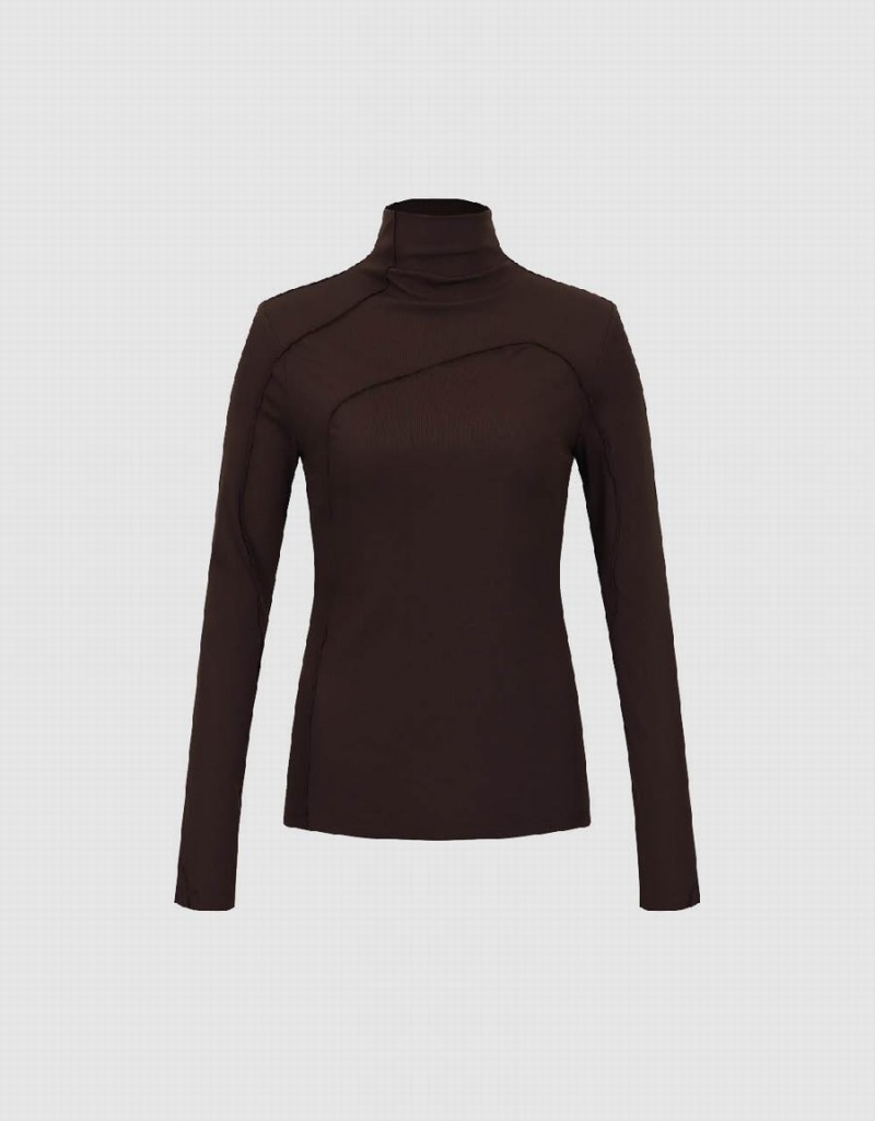 Camiseta Urban Revivo Turtle Neck Flaco Mujer Marrom | HGM2984VJ